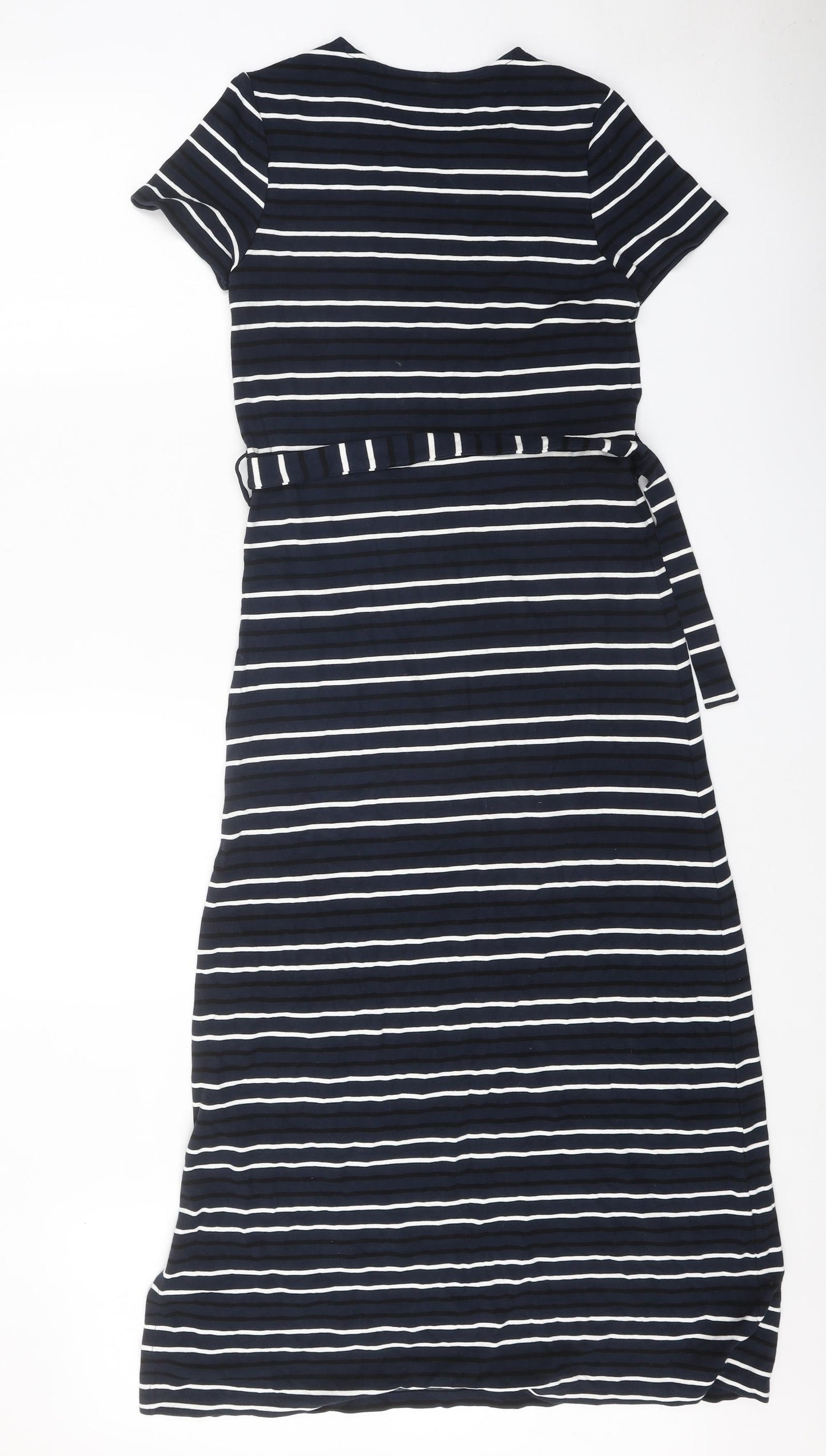 Preworn Womens Black Striped Polyester Maxi One Size Round Neck Buckle