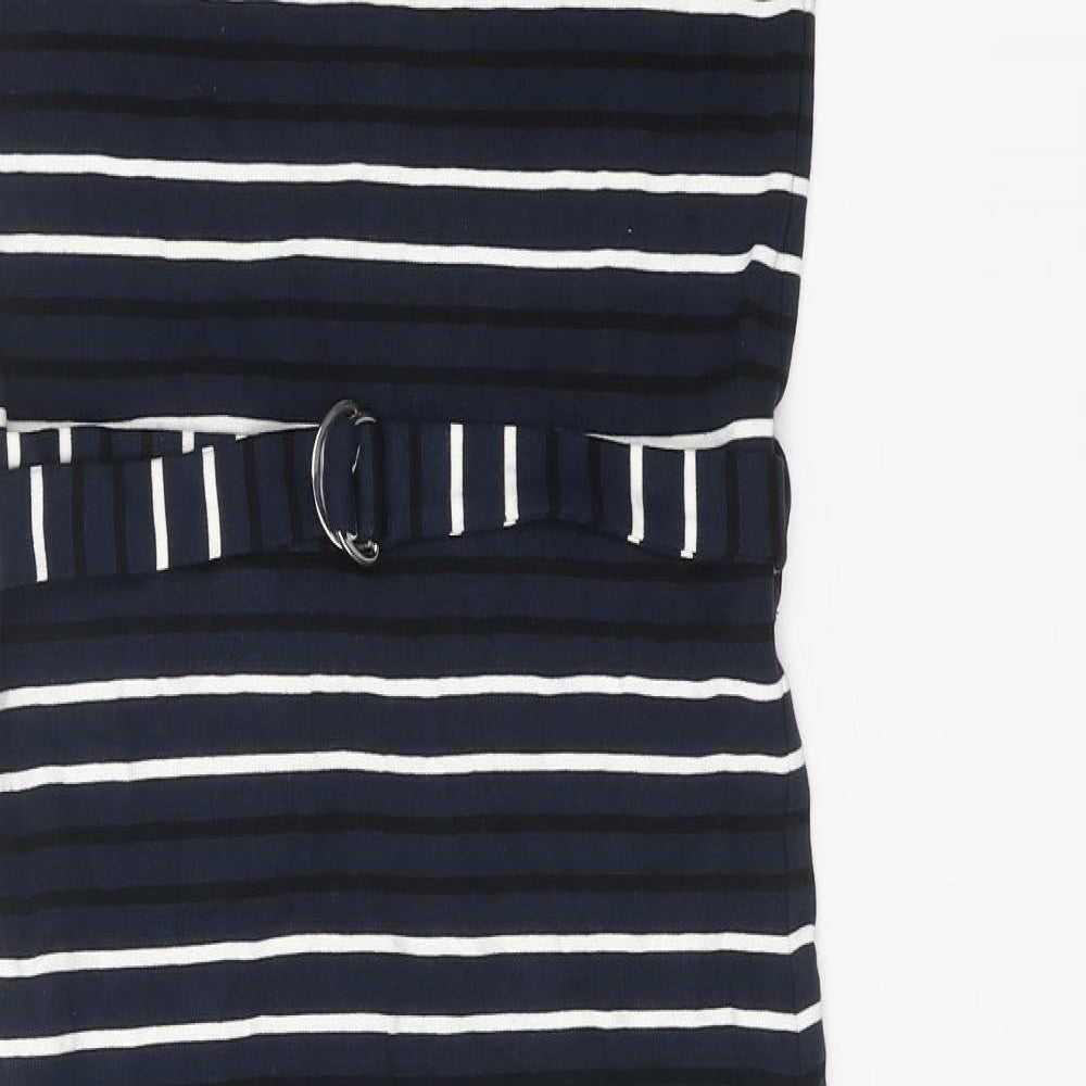 Preworn Womens Black Striped Polyester Maxi One Size Round Neck Buckle
