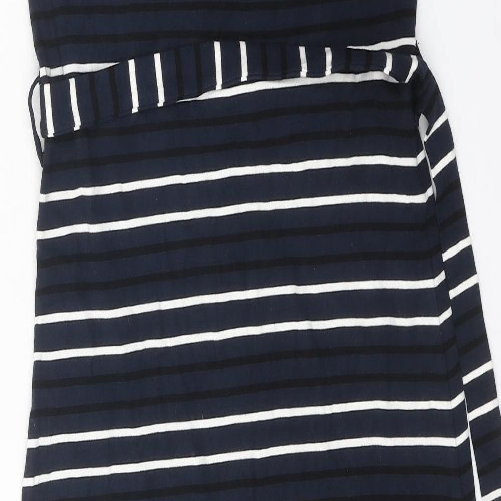 Preworn Womens Black Striped Polyester Maxi One Size Round Neck Buckle