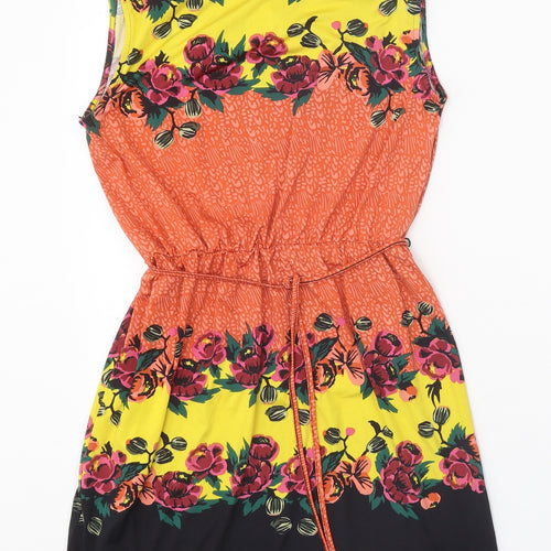 TU Womens Orange Geometric Polyester A-Line Size 10 Round Neck Tie