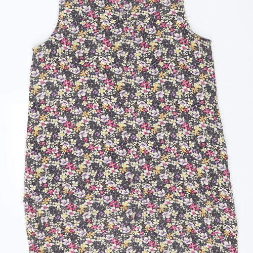 NEXT Womens Black Floral Linen A-Line Size 14 Round Neck Button
