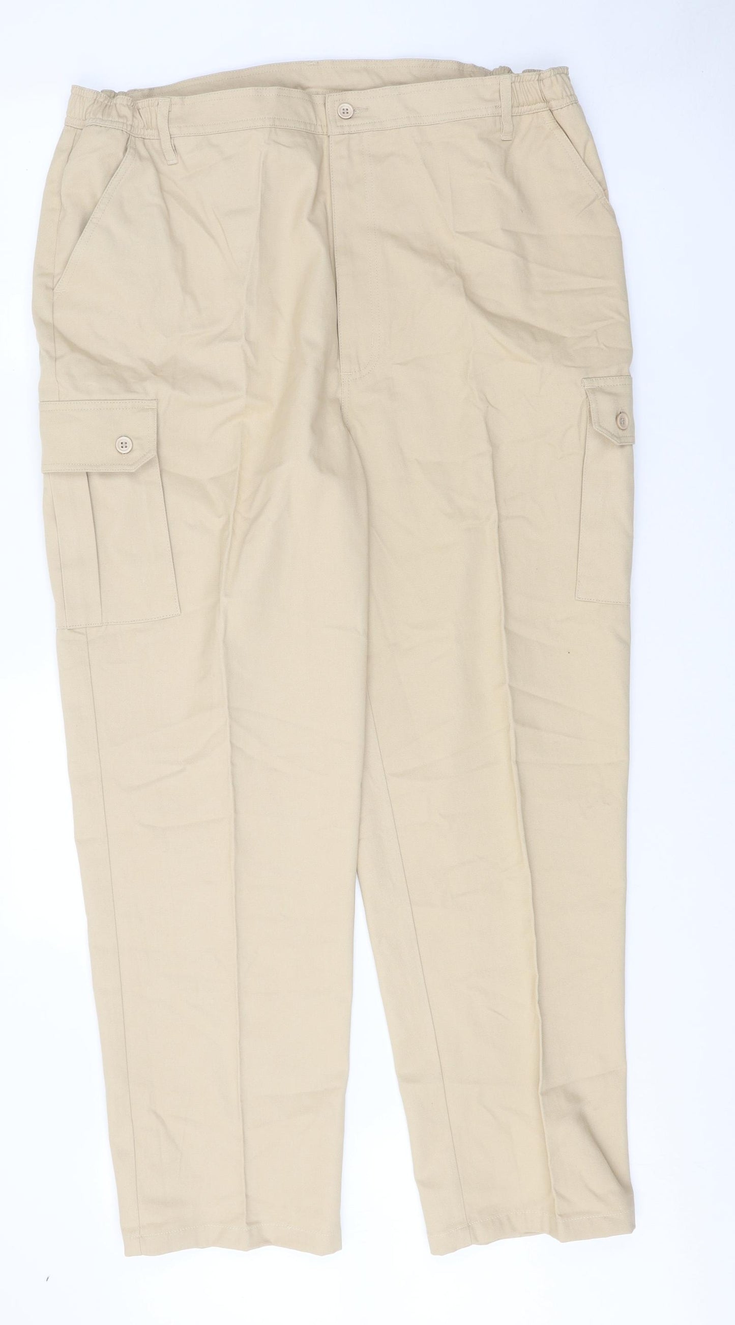 Pegasus Mens Beige Cotton Cargo Trousers Size 42 in Regular Zip