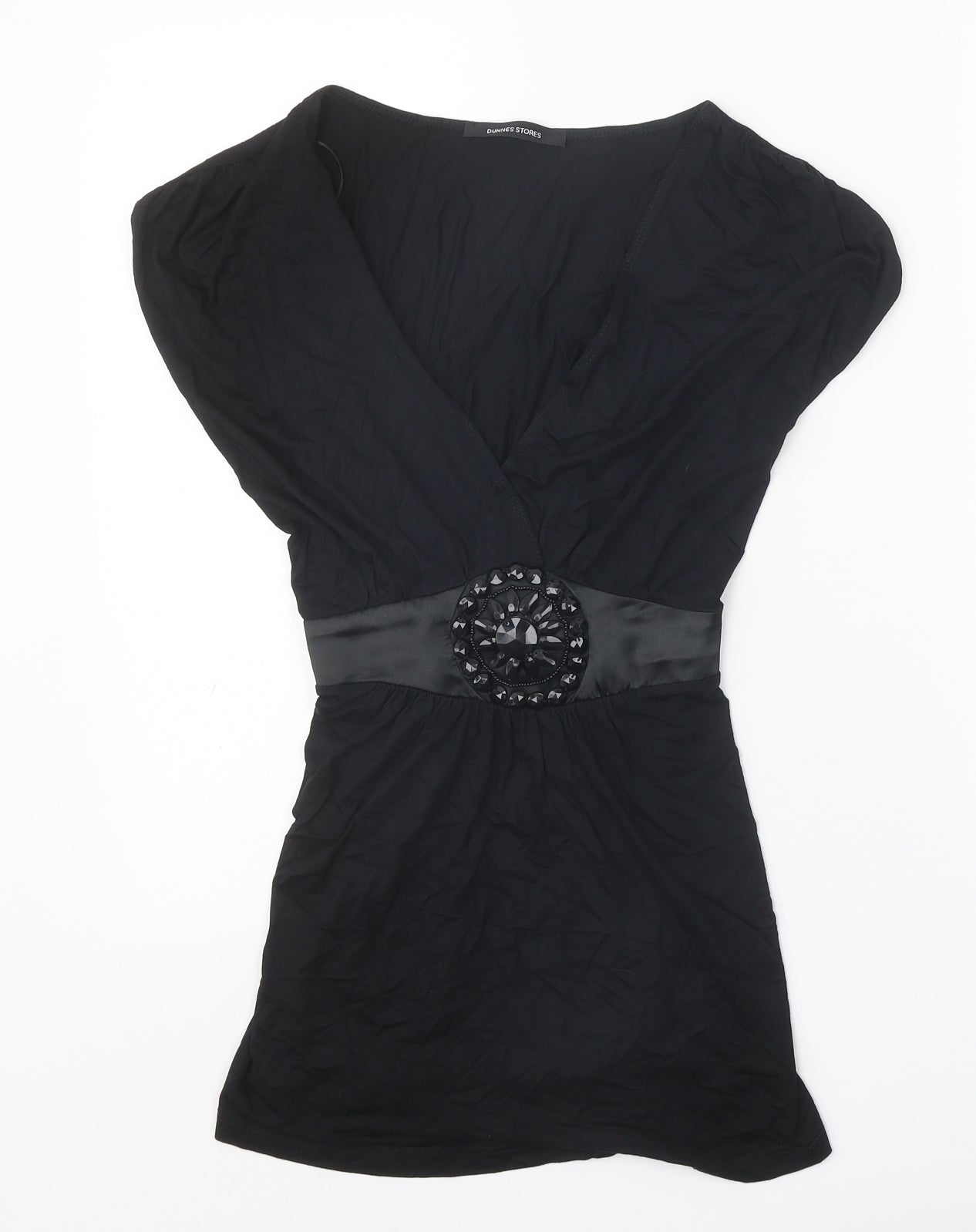 Dunnes Stores Womens Black Viscose Basic Blouse Size 14 V-Neck