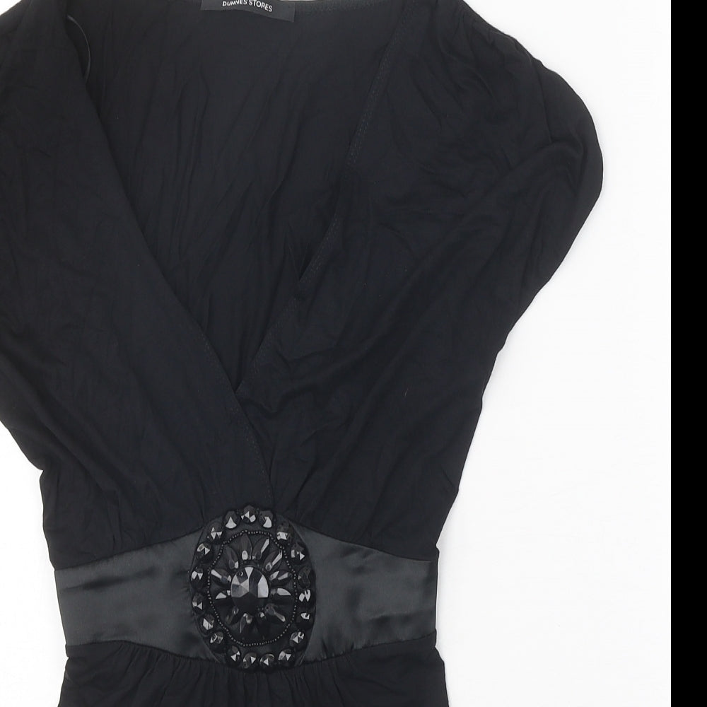 Dunnes Stores Womens Black Viscose Basic Blouse Size 14 V-Neck