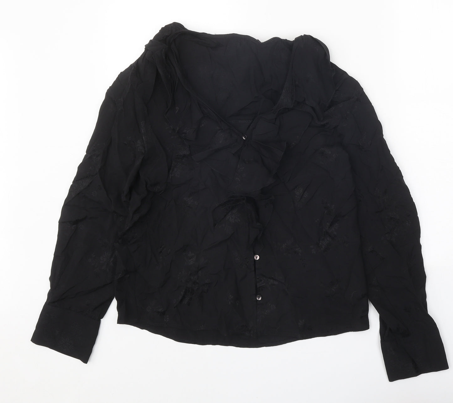 Preworn Womens Black Viscose Basic Blouse Size S V-Neck