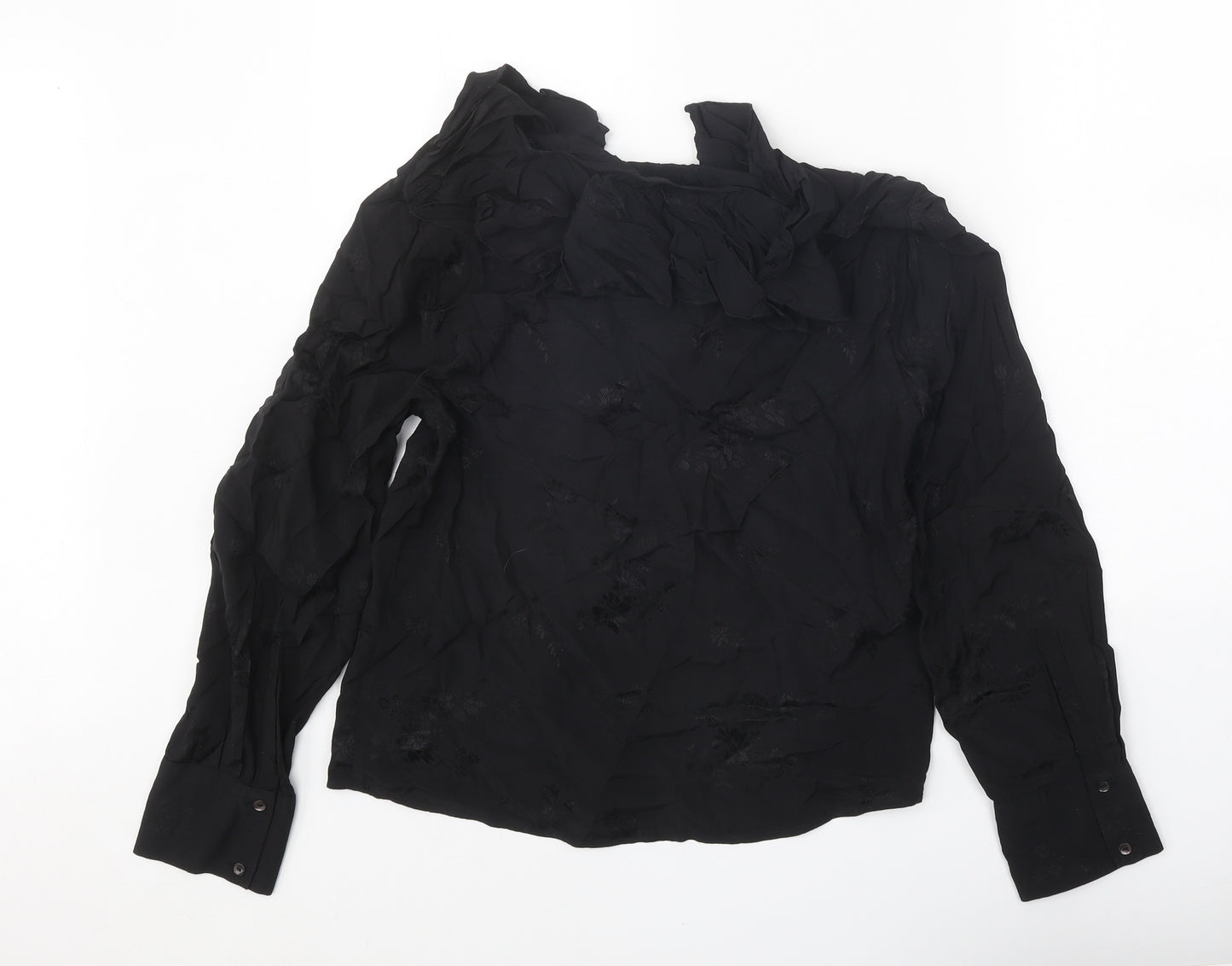 Preworn Womens Black Viscose Basic Blouse Size S V-Neck