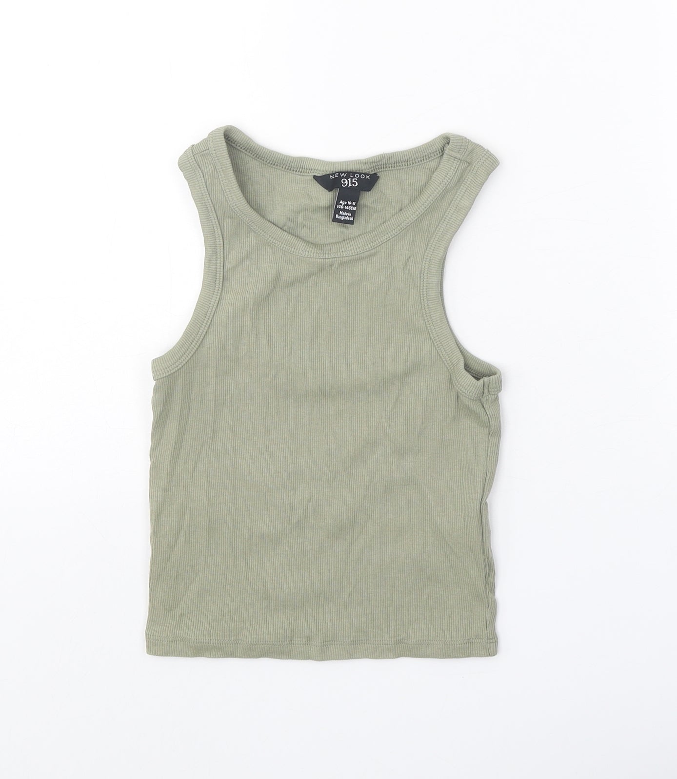 New Look Girls Green Cotton Basic Tank Size 10-11 Years Scoop Neck Pullover