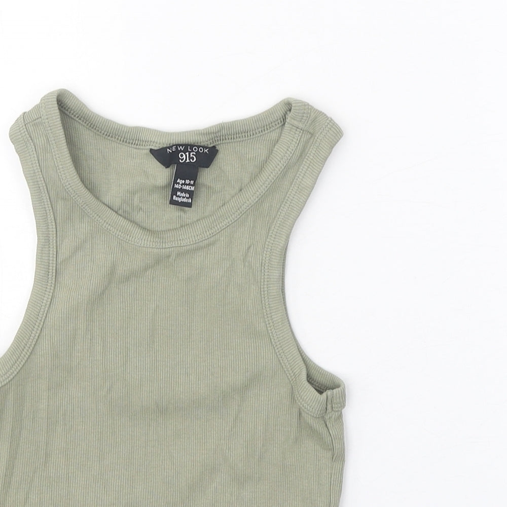 New Look Girls Green Cotton Basic Tank Size 10-11 Years Scoop Neck Pullover