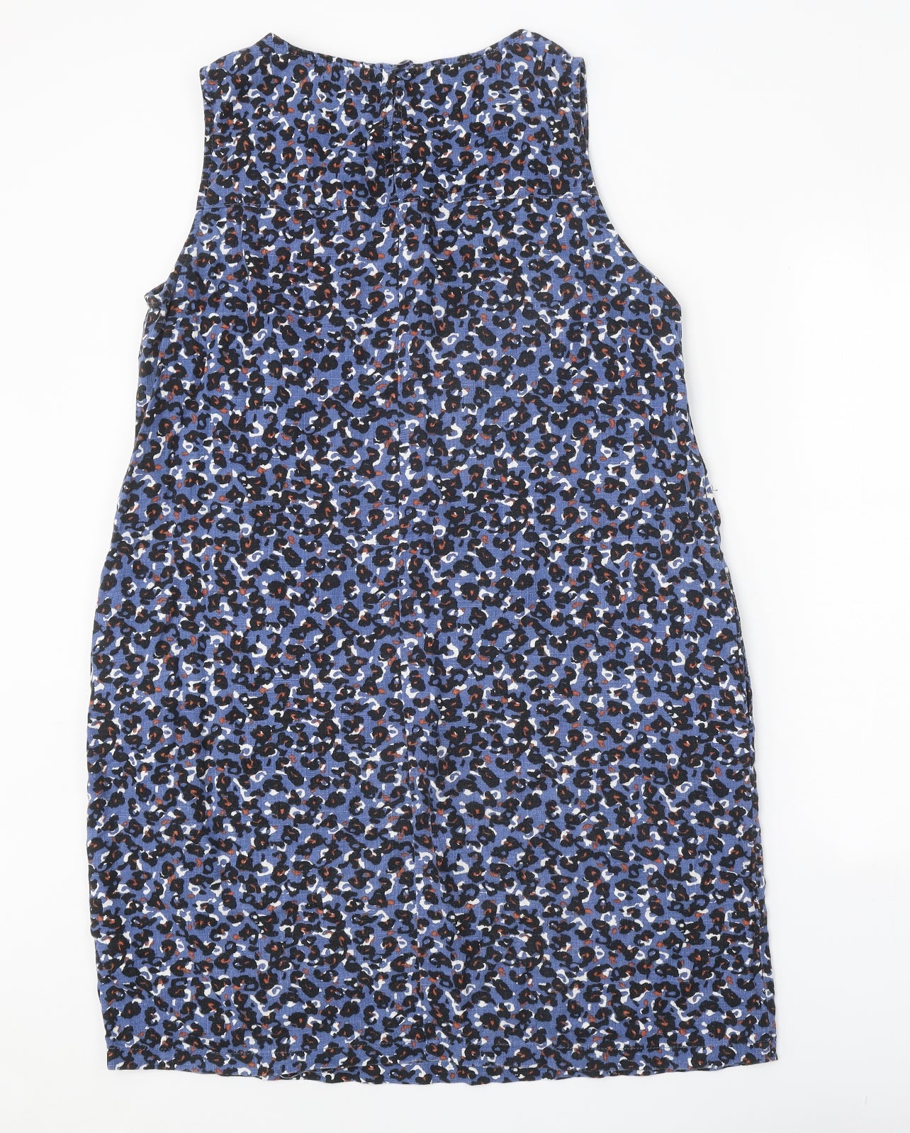 NEXT Womens Blue Floral Linen A-Line Size 14 Round Neck Button