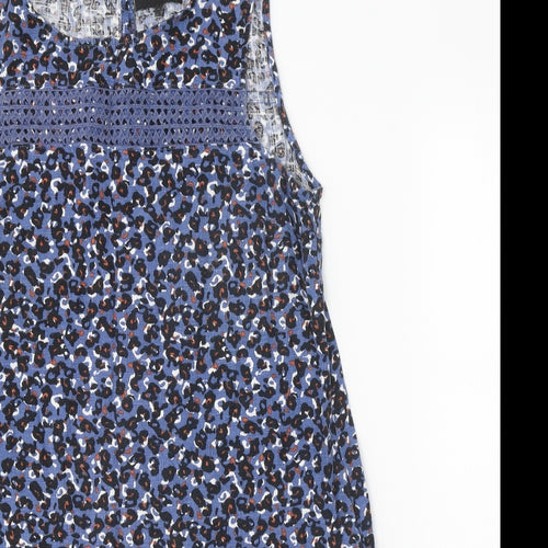 NEXT Womens Blue Floral Linen A-Line Size 14 Round Neck Button