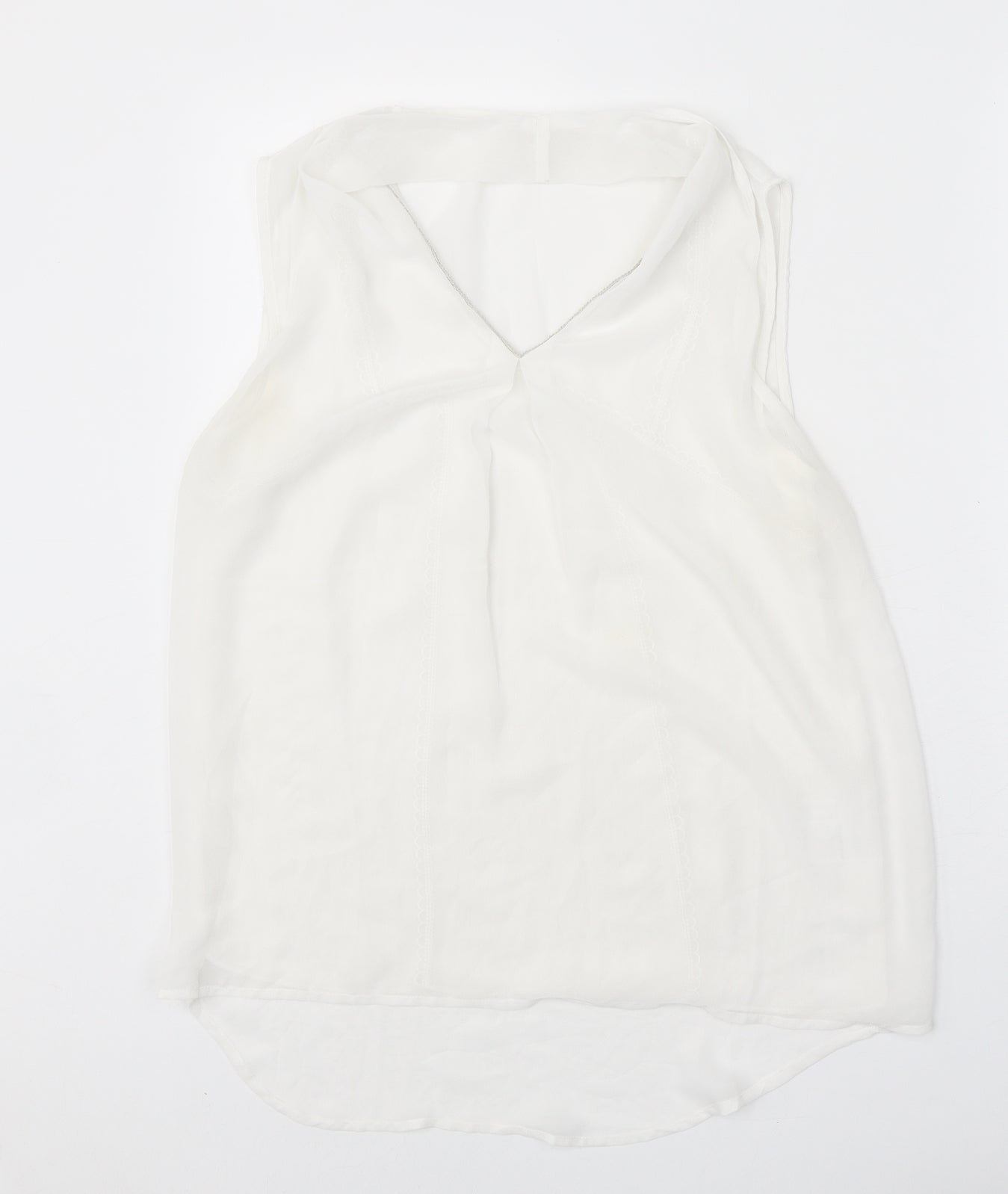 Grace & Mila Womens White Polyester Basic Tank Size M V-Neck