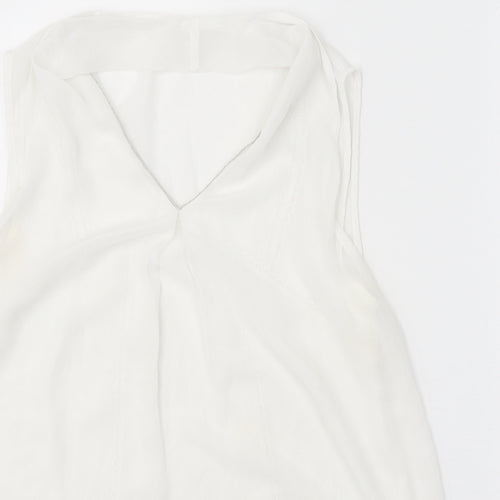 Grace & Mila Womens White Polyester Basic Tank Size M V-Neck