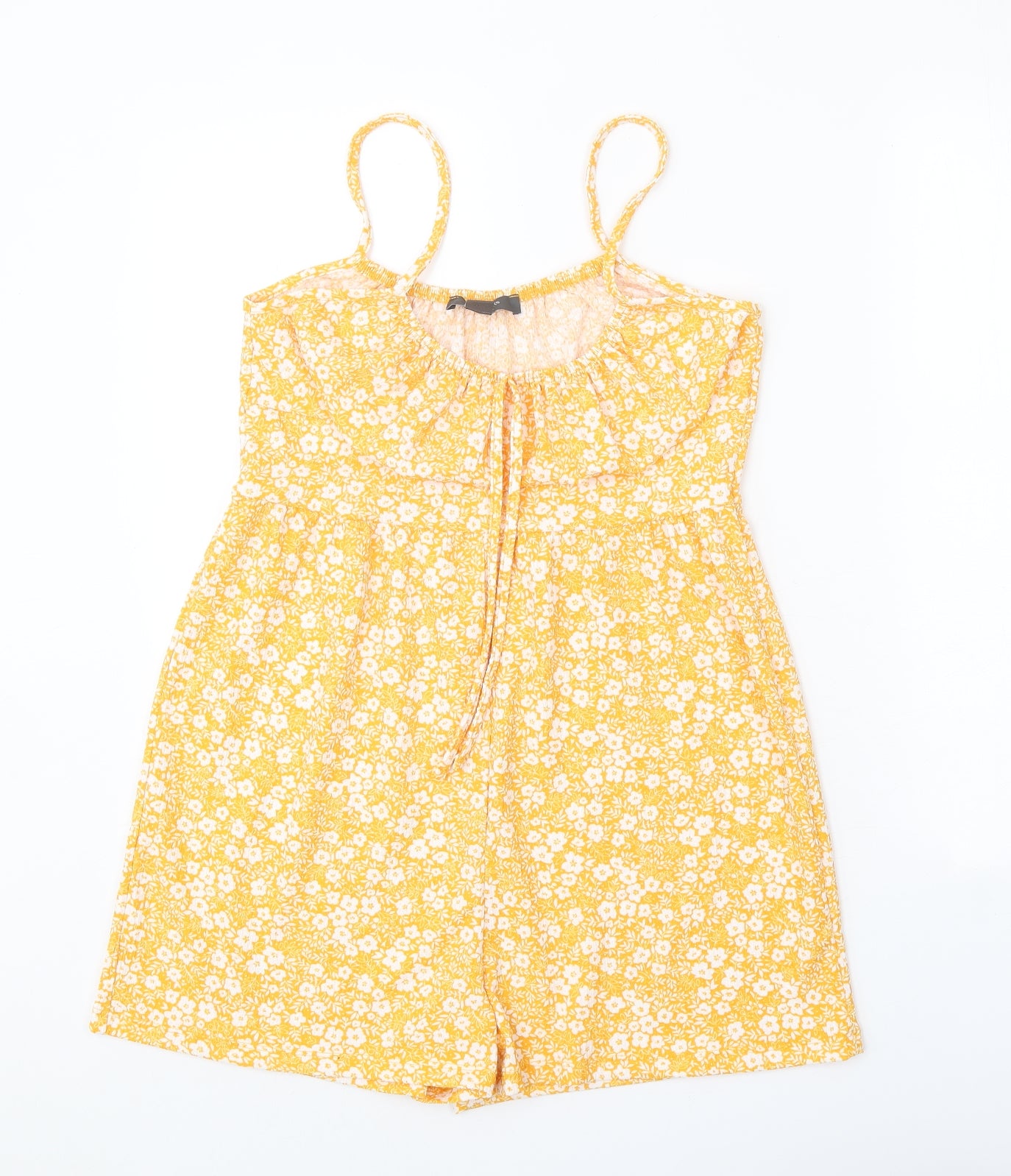 Primark Womens Orange Floral Polyester Playsuit One-Piece Size 12 Tie
