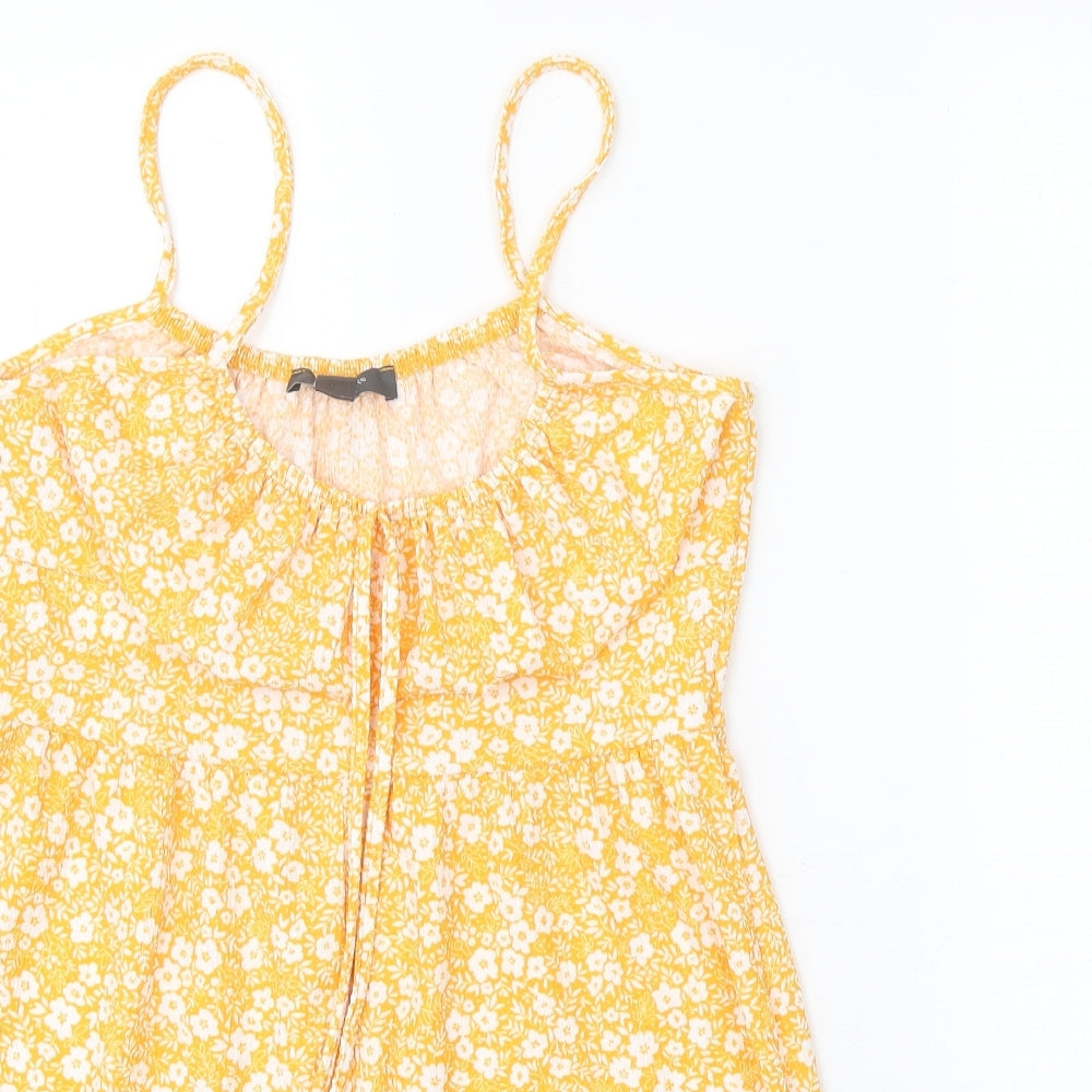 Primark Womens Orange Floral Polyester Playsuit One-Piece Size 12 Tie