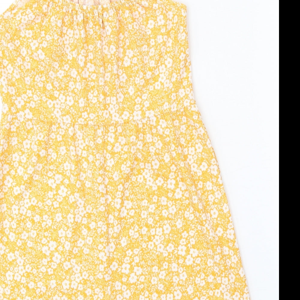 Primark Womens Orange Floral Polyester Playsuit One-Piece Size 12 Tie