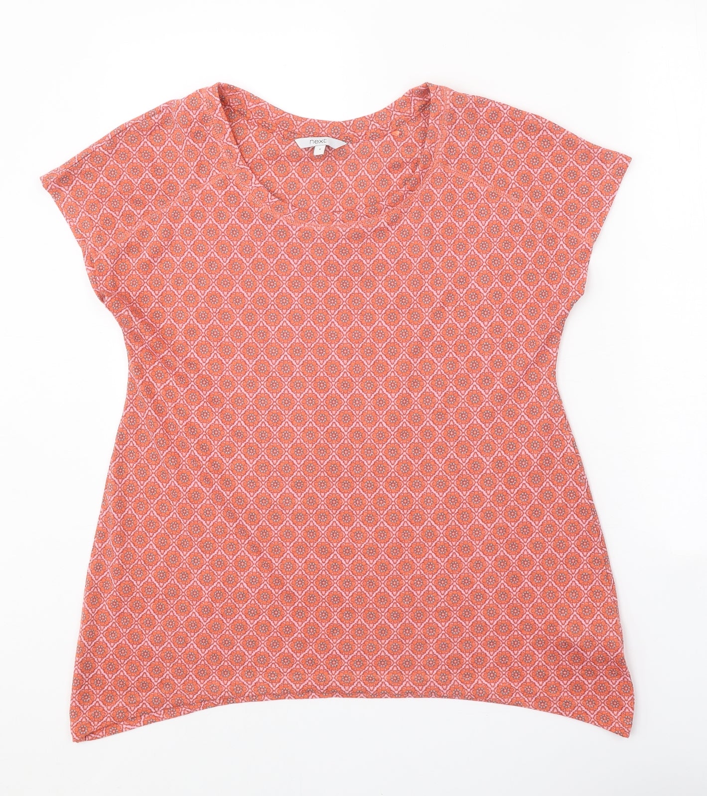 NEXT Womens Pink Geometric Polyester Basic T-Shirt Size 8 Round Neck