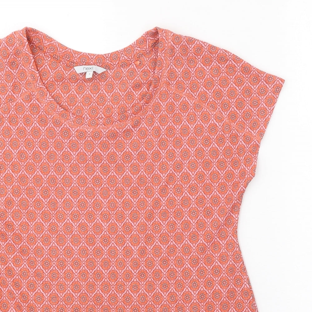 NEXT Womens Pink Geometric Polyester Basic T-Shirt Size 8 Round Neck
