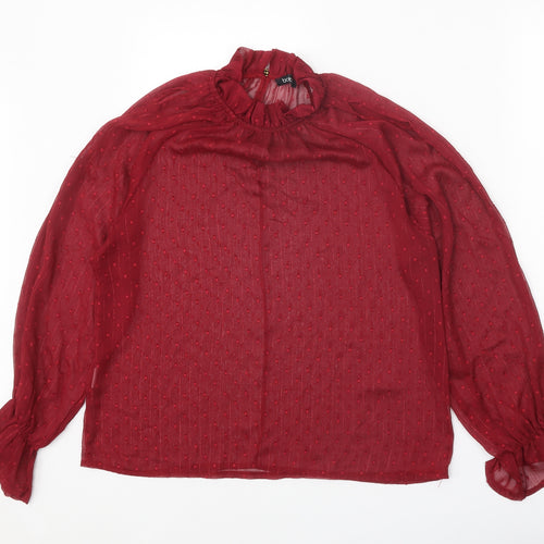 Boohoo Womens Red Polyester Basic Blouse Size 8 Round Neck