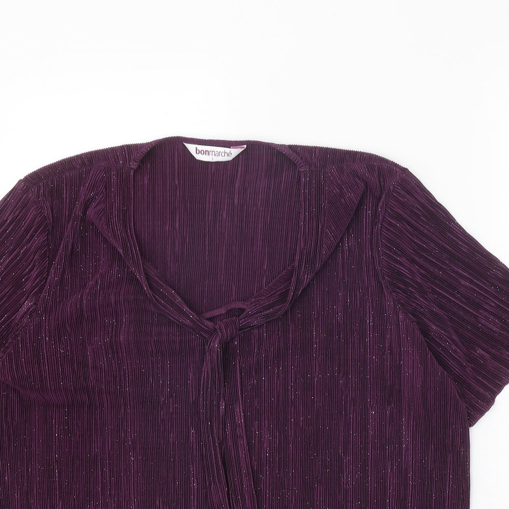 Bonmarché Womens Purple Polyester Basic Blouse Size L Round Neck