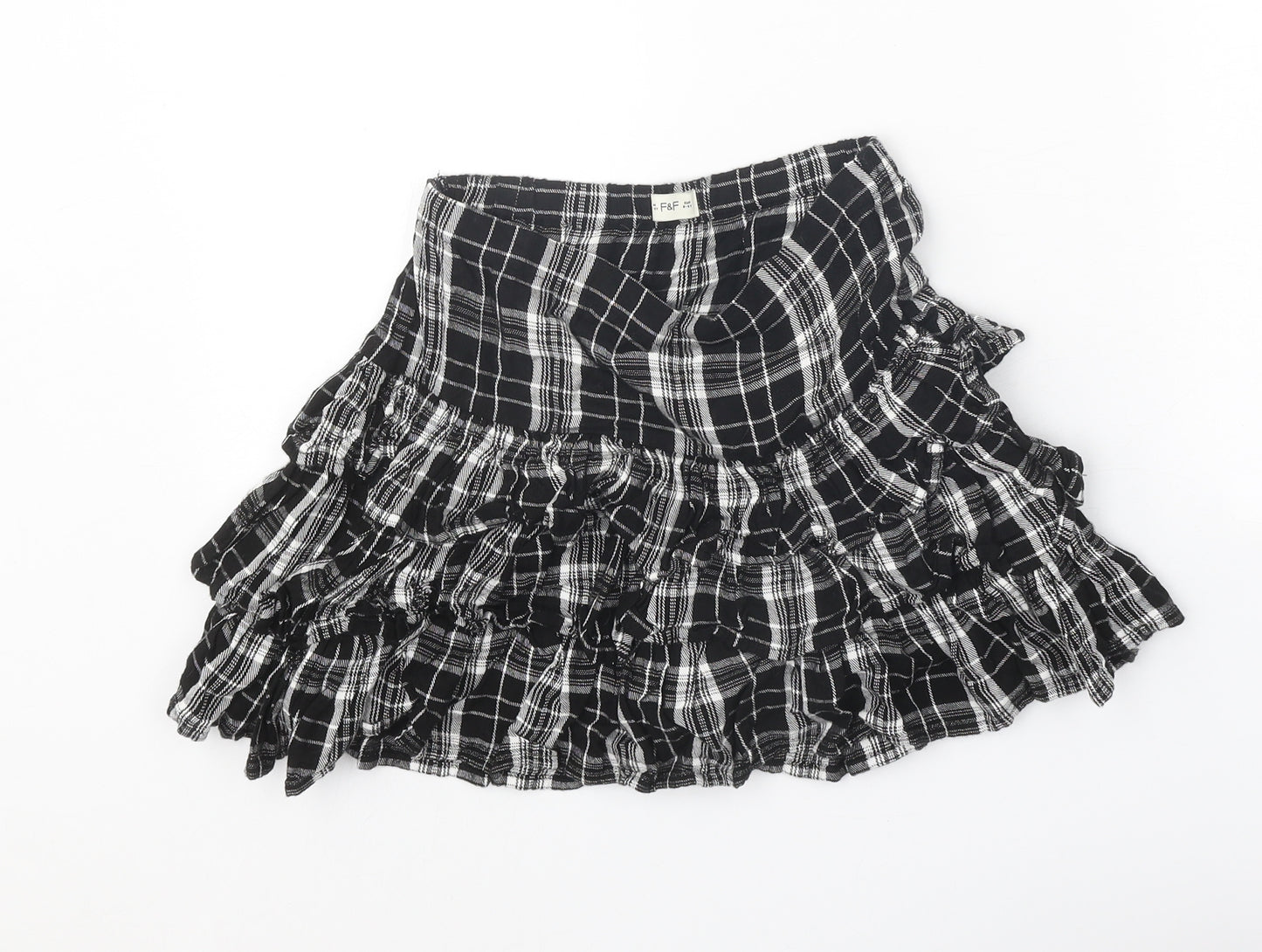 F&F Girls Black Plaid Viscose Mini Skirt Size 8-9 Years Regular