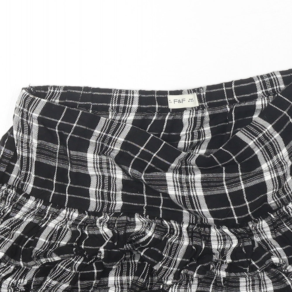 F&F Girls Black Plaid Viscose Mini Skirt Size 8-9 Years Regular