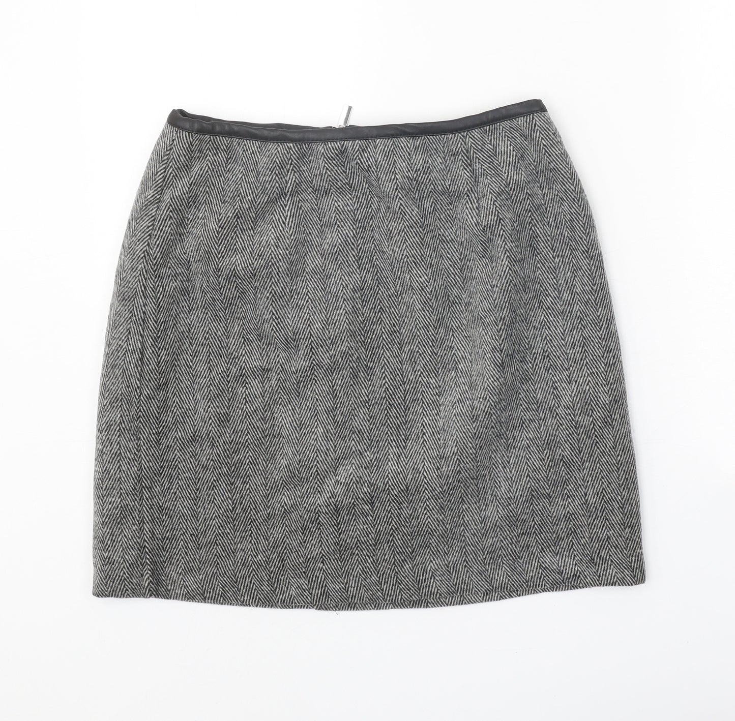 New Look Womens Grey Herringbone Polyester Mini Skirt Size 10 Zip