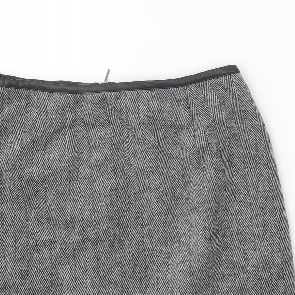 New Look Womens Grey Herringbone Polyester Mini Skirt Size 10 Zip