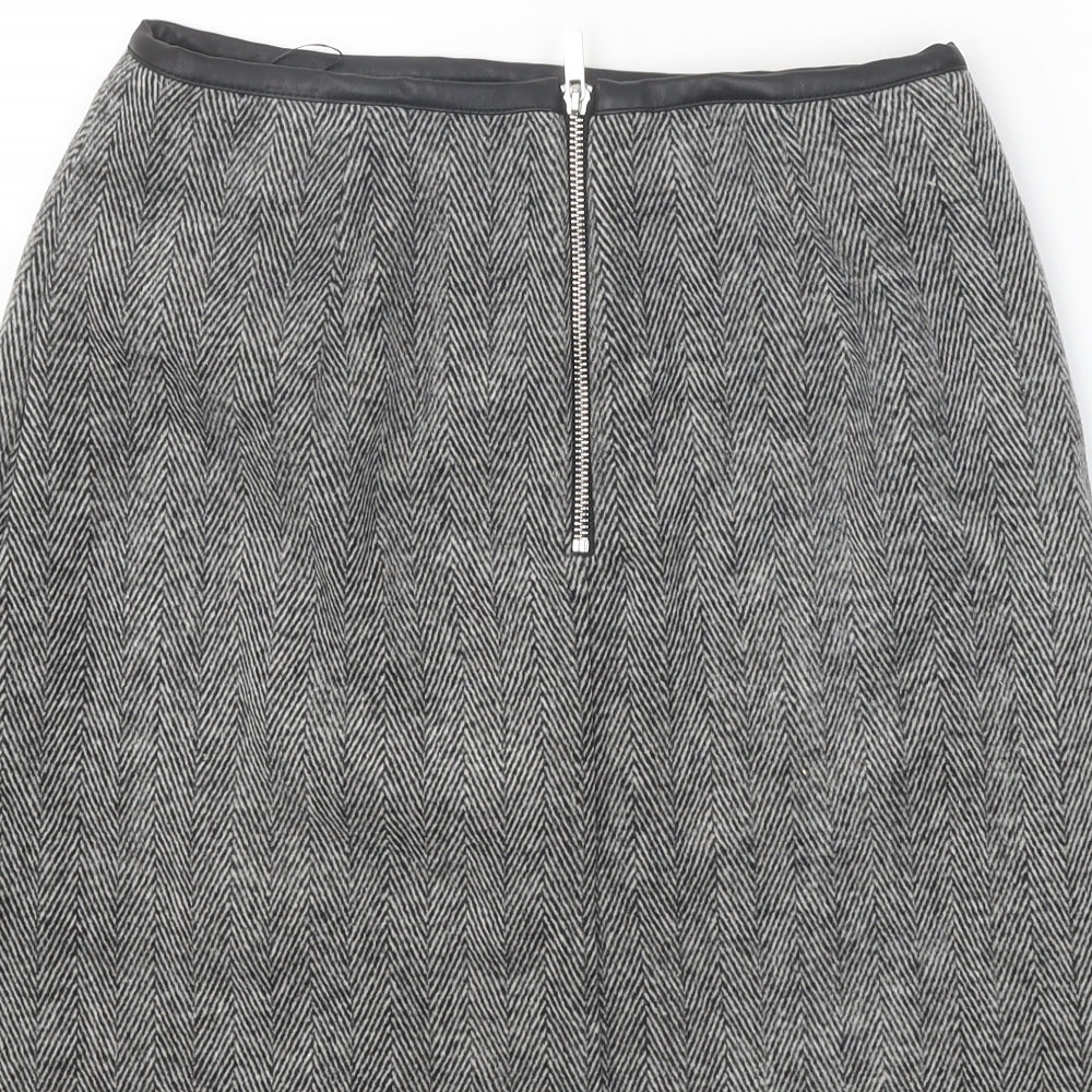 New Look Womens Grey Herringbone Polyester Mini Skirt Size 10 Zip