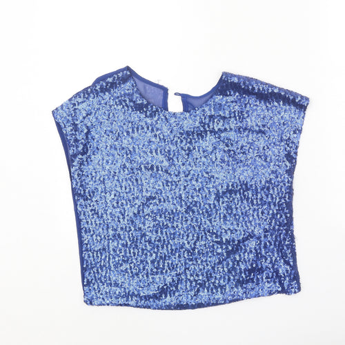 Glamourous Womens Blue Polyester Basic Blouse Size 8 Round Neck