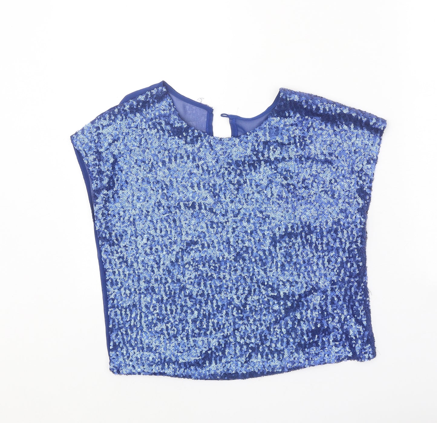 Glamourous Womens Blue Polyester Basic Blouse Size 8 Round Neck