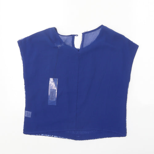 Glamourous Womens Blue Polyester Basic Blouse Size 8 Round Neck