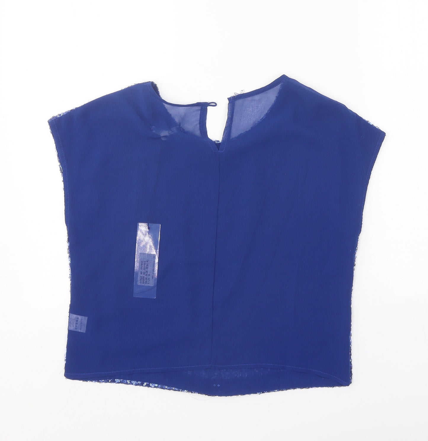 Glamourous Womens Blue Polyester Basic Blouse Size 8 Round Neck