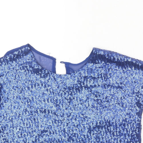 Glamourous Womens Blue Polyester Basic Blouse Size 8 Round Neck