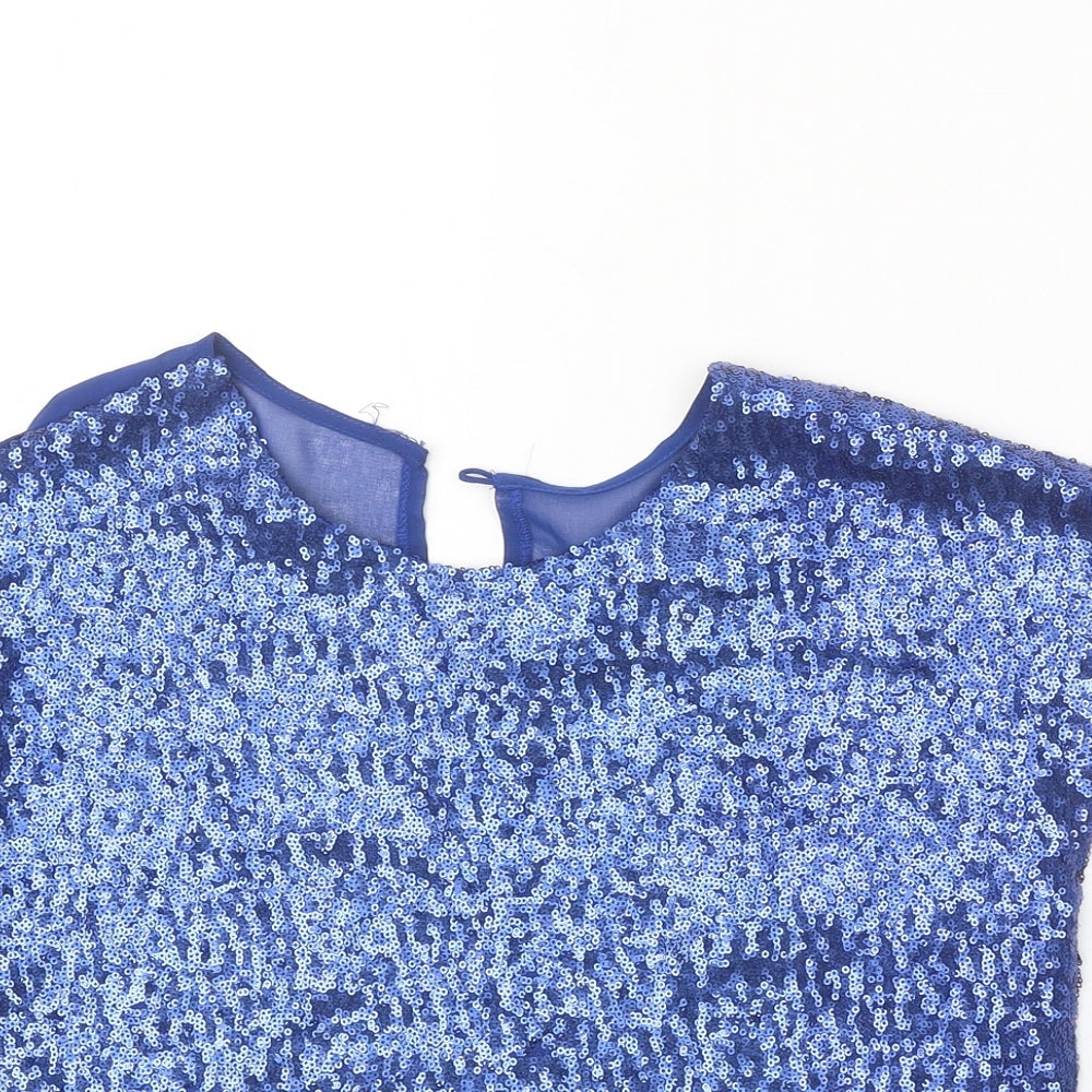 Glamourous Womens Blue Polyester Basic Blouse Size 8 Round Neck
