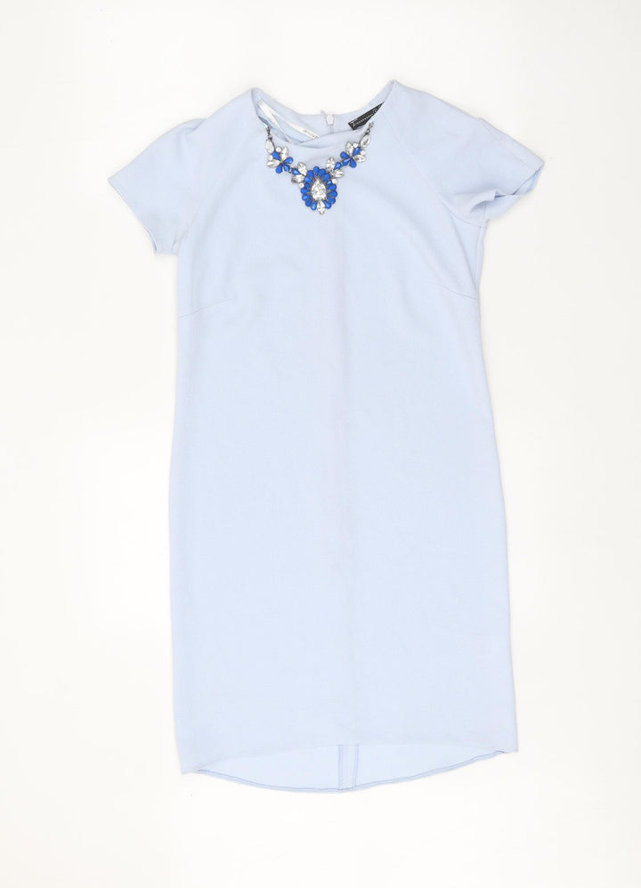 Atmosphere Womens Blue Polyester Shift Size 6 Boat Neck Zip