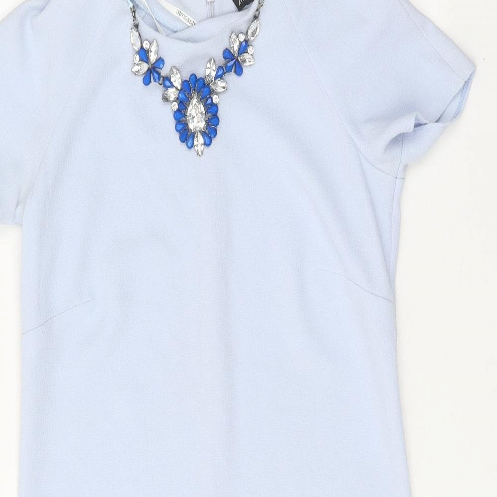Atmosphere Womens Blue Polyester Shift Size 6 Boat Neck Zip