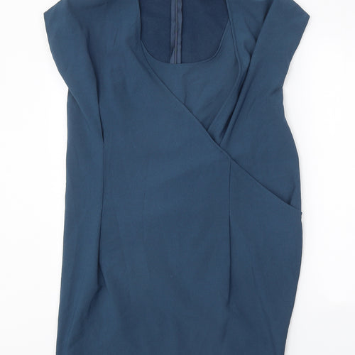 Dote Womens Blue Polyester Sheath Size L Scoop Neck Zip