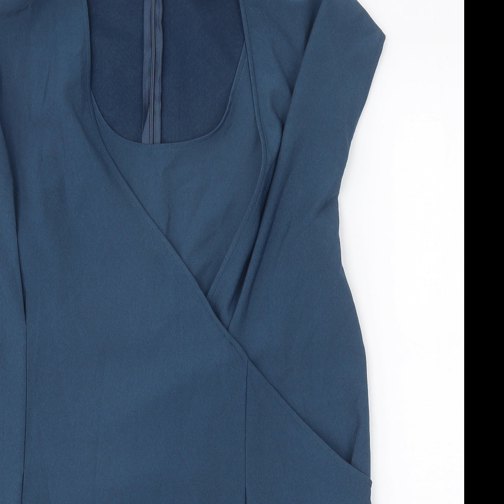 Dote Womens Blue Polyester Sheath Size L Scoop Neck Zip