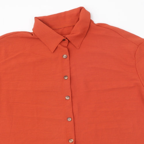 Preworn Womens Orange Polyester Basic Button-Up Size XL Collared