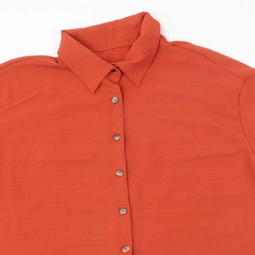 Preworn Womens Orange Polyester Basic Button-Up Size XL Collared