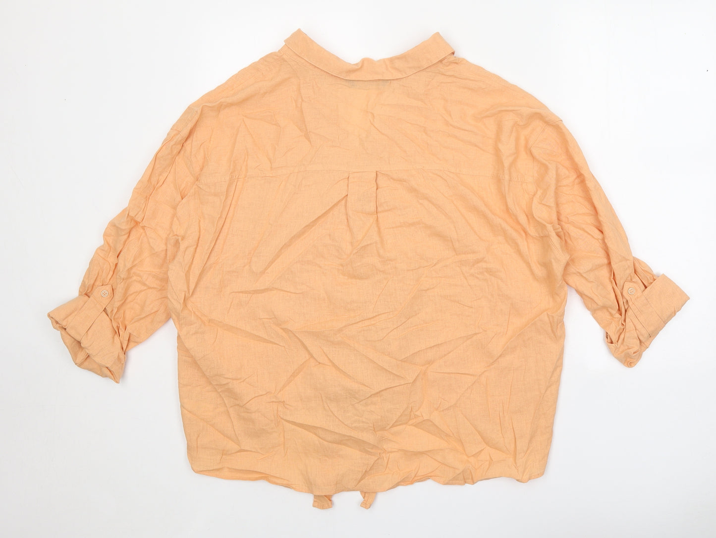 F&F Womens Orange Linen Basic Button-Up Size 16 Collared - Knot Front