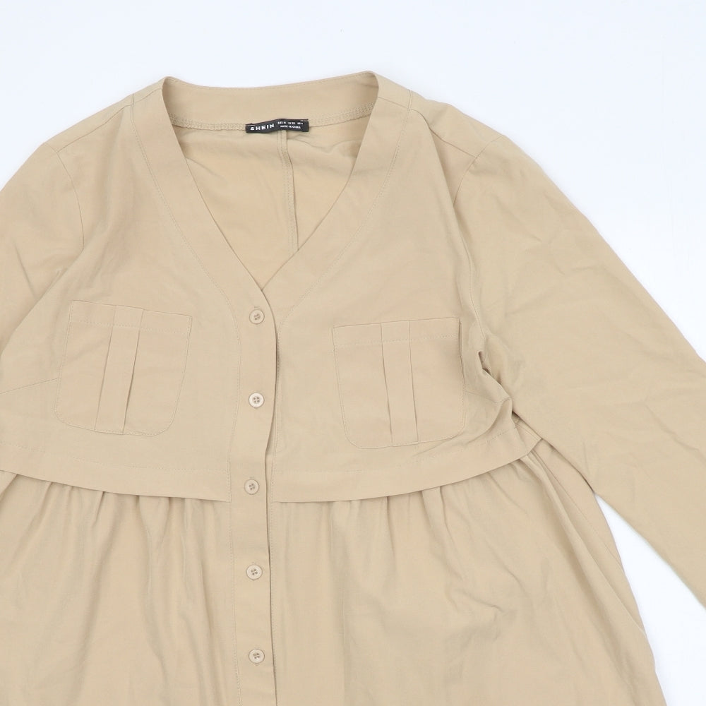 SheIn Womens Beige Polyester Shirt Dress Size M V-Neck Button