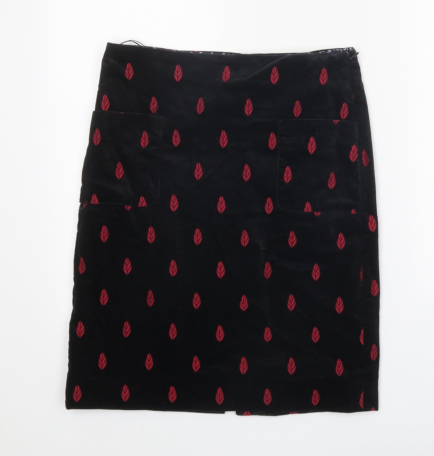 White Stuff Womens Black Geometric Cotton Straight & Pencil Skirt Size 30 in Zip