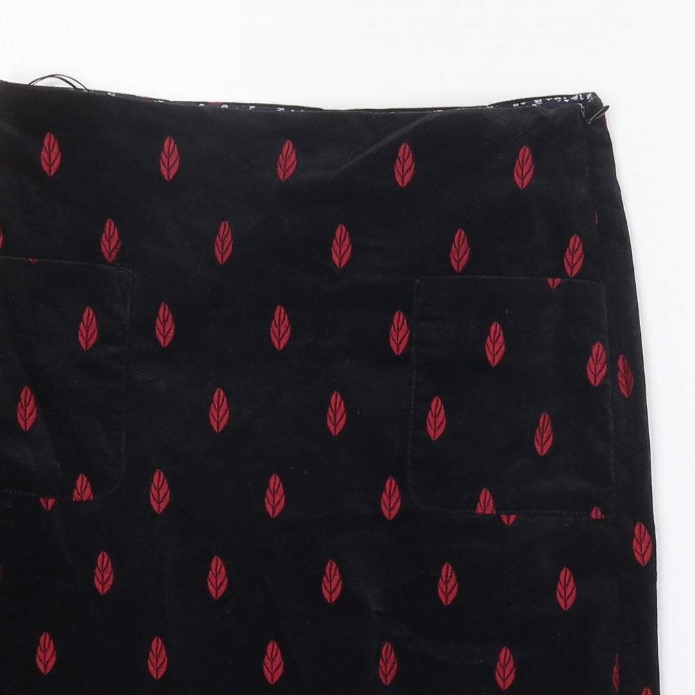 White Stuff Womens Black Geometric Cotton Straight & Pencil Skirt Size 30 in Zip