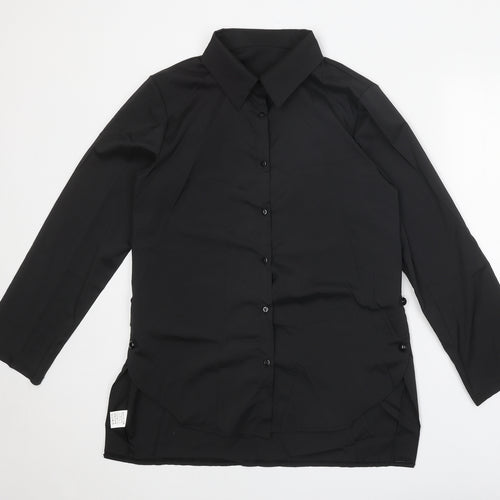 Preworn Womens Black Polyester Basic Button-Up Size XL Collared