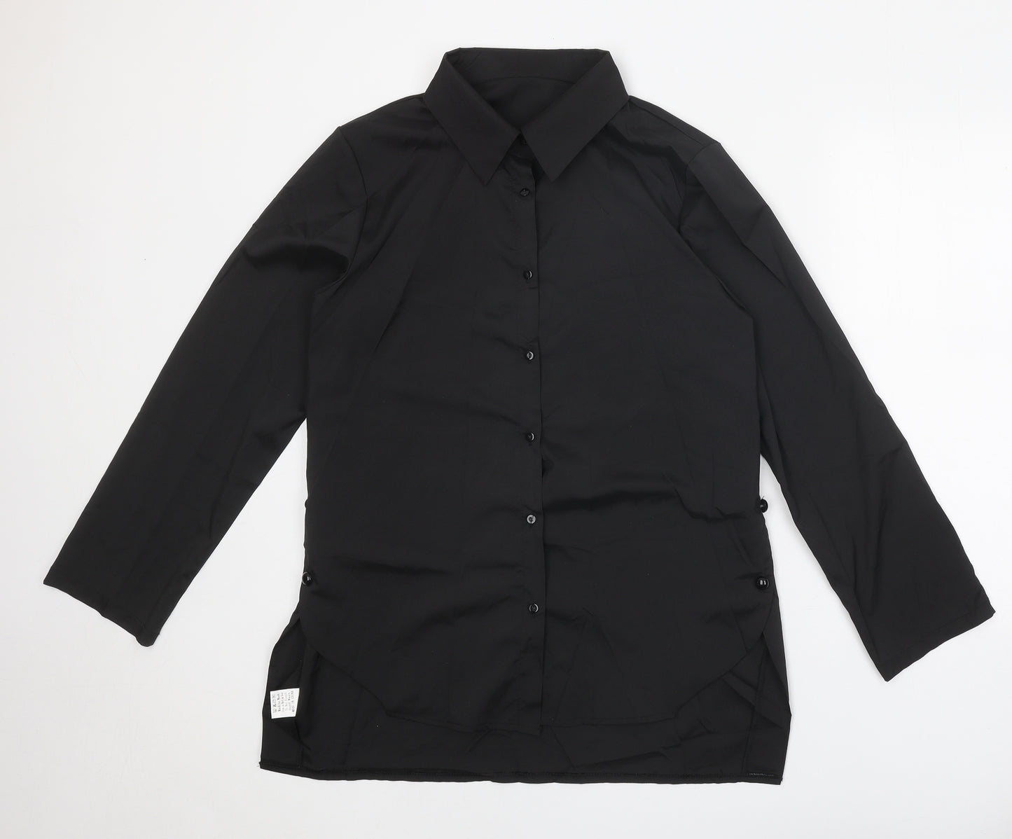 Preworn Womens Black Polyester Basic Button-Up Size XL Collared