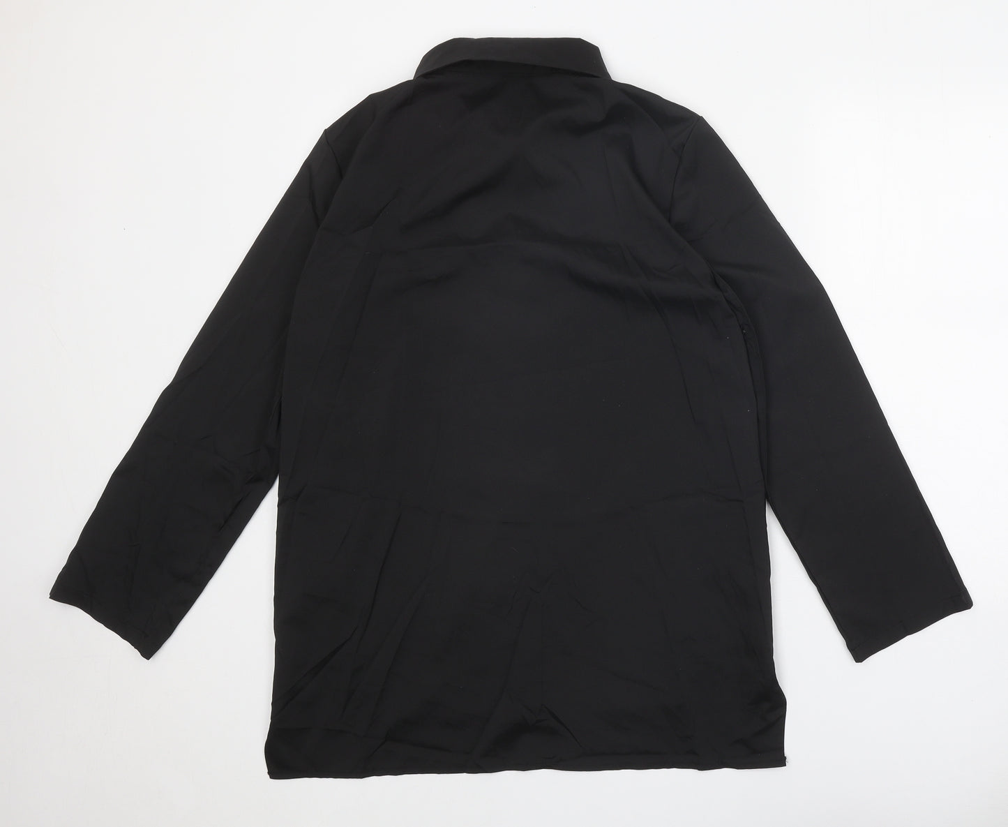 Preworn Womens Black Polyester Basic Button-Up Size XL Collared