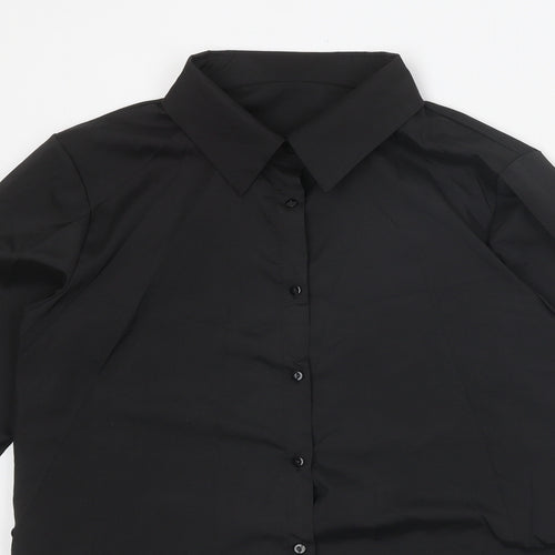 Preworn Womens Black Polyester Basic Button-Up Size XL Collared