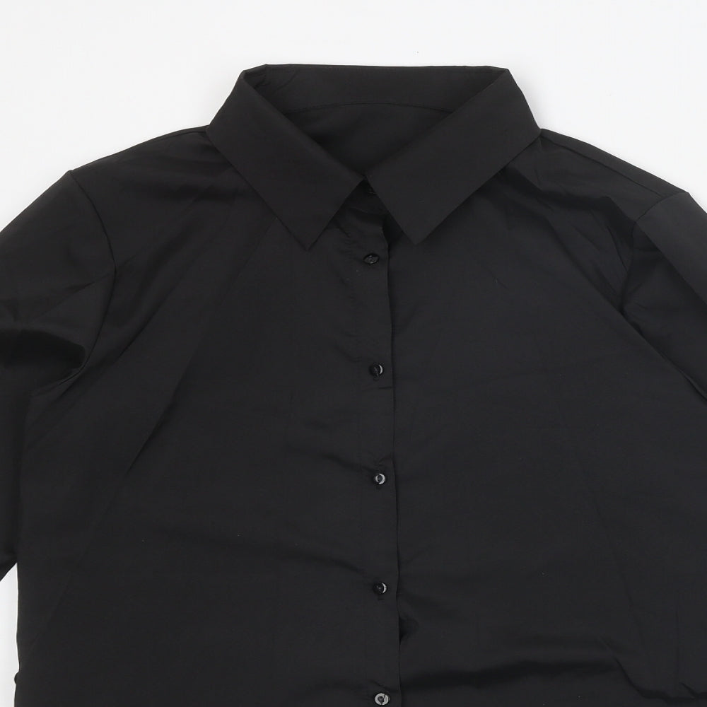 Preworn Womens Black Polyester Basic Button-Up Size XL Collared