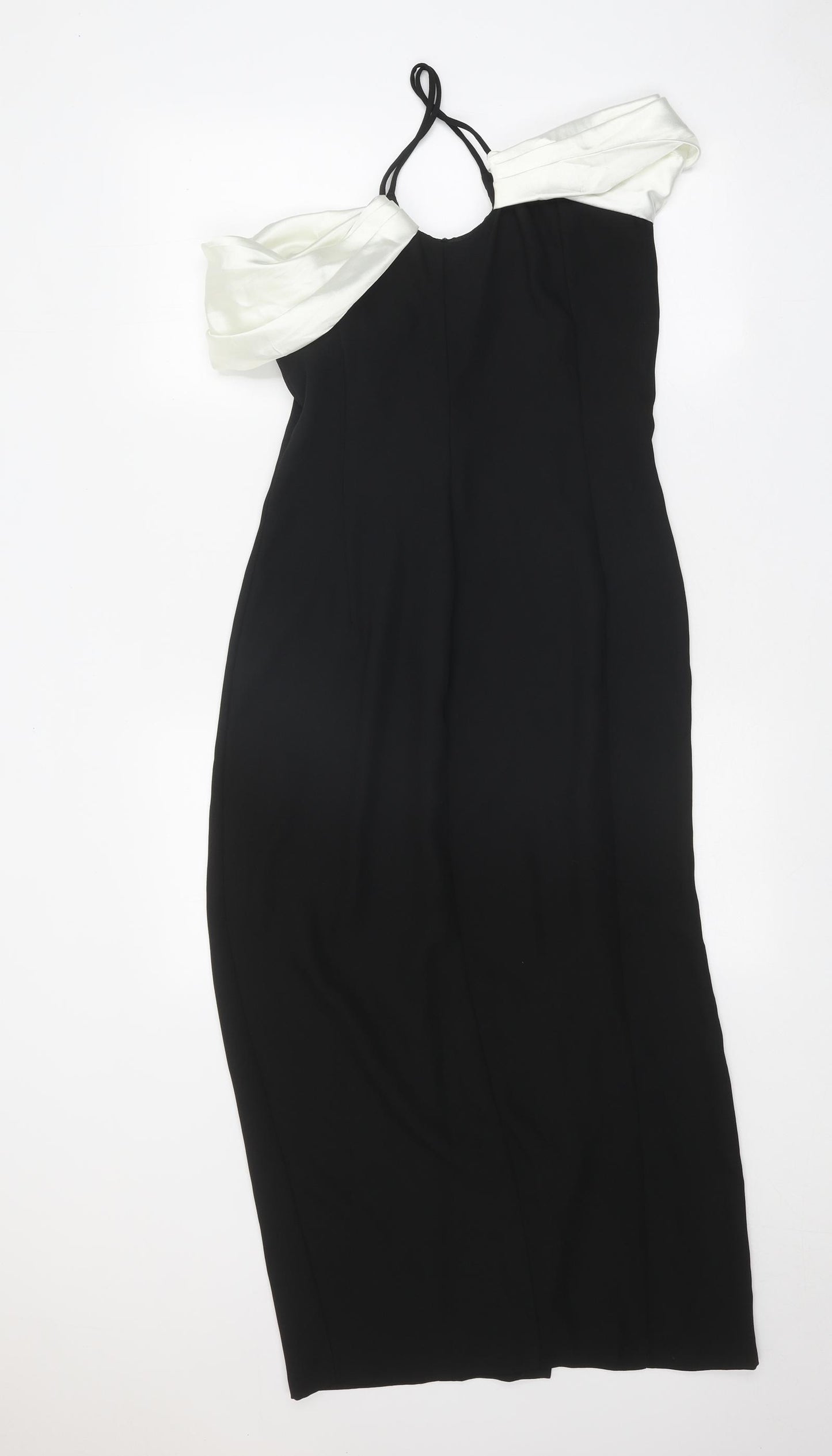 Wallis Womens Black Colourblock Polyester Sheath Size 10 Off the Shoulder Zip